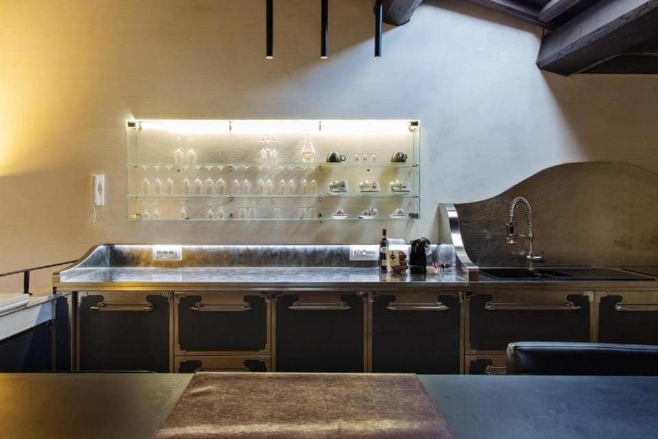 Kitchen or kitchenette, stove