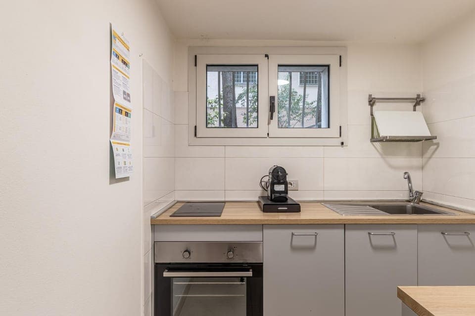 Kitchen or kitchenette, stove