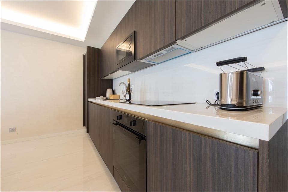 Kitchen or kitchenette, stove