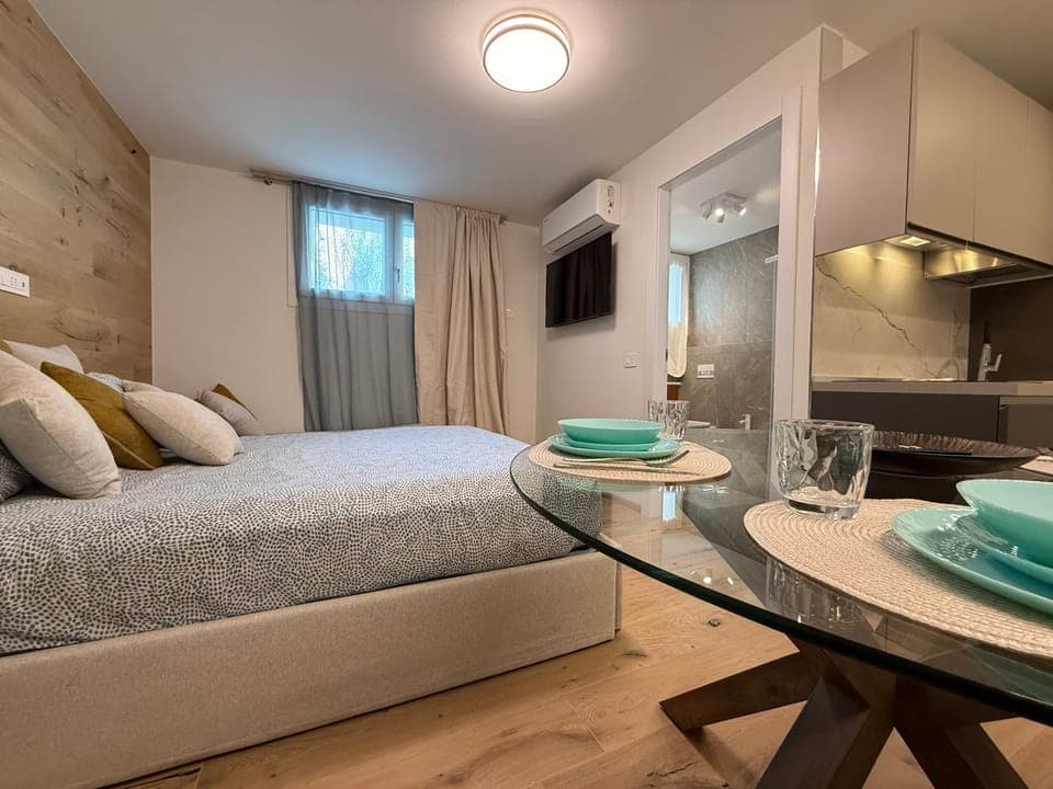 Bed, TV and multimedia, Kitchen or kitchenette, Photo of the whole room, Dining area, Bedroom