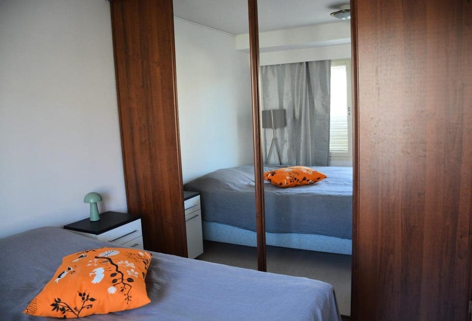 Bed, wardrobe