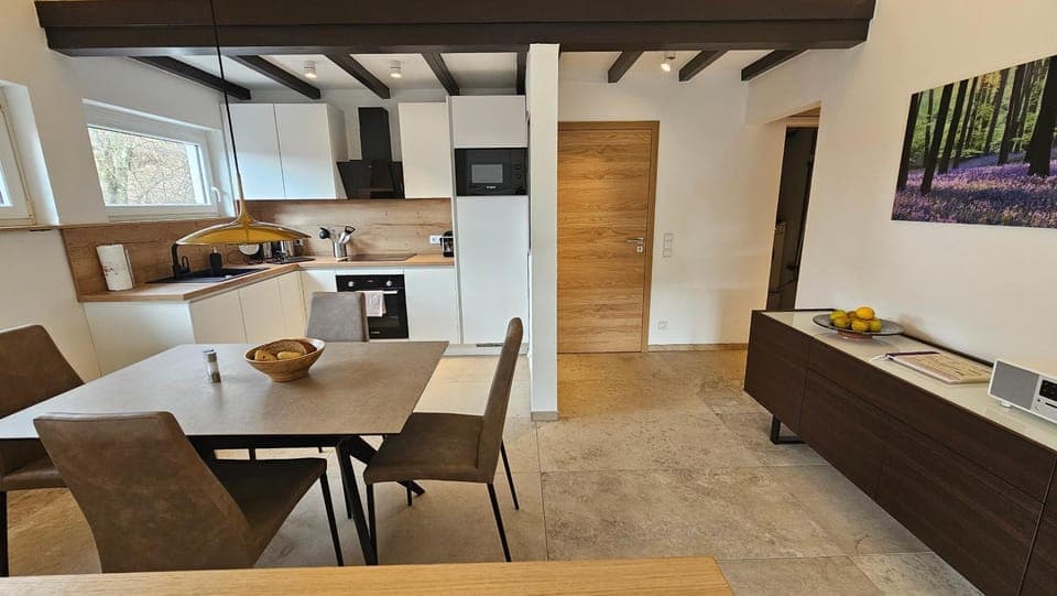 Kitchen or kitchenette, Living room, Dining area, oven, stove, toaster