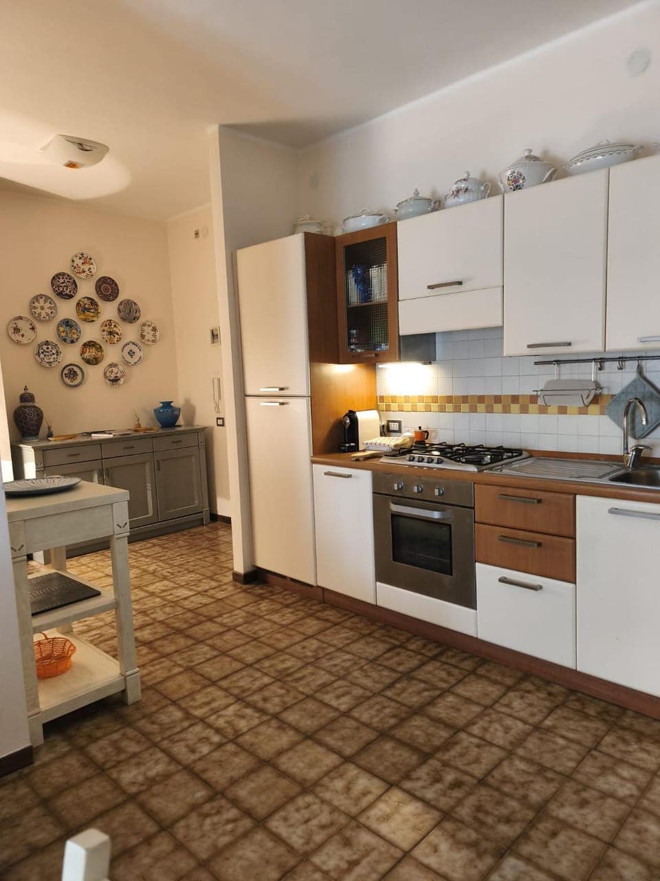 Kitchen or kitchenette, stove