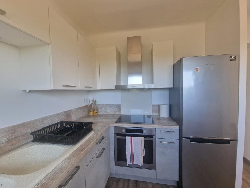 Kitchen or kitchenette, dishwasher, oven, stove