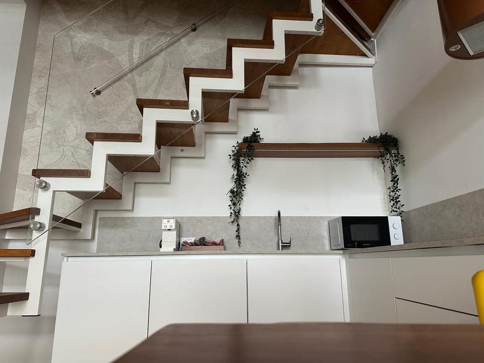 Kitchen or kitchenette, stove