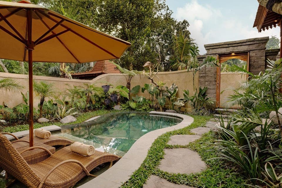 Patio, Garden view, Swimming pool, sunbed