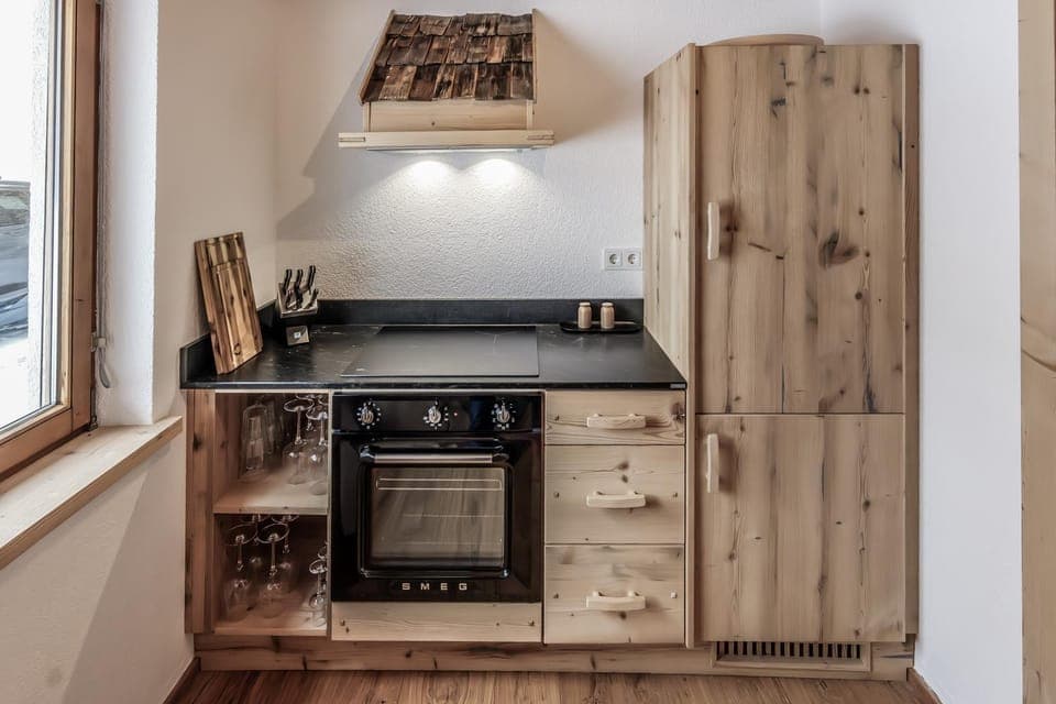 Kitchen or kitchenette, stove