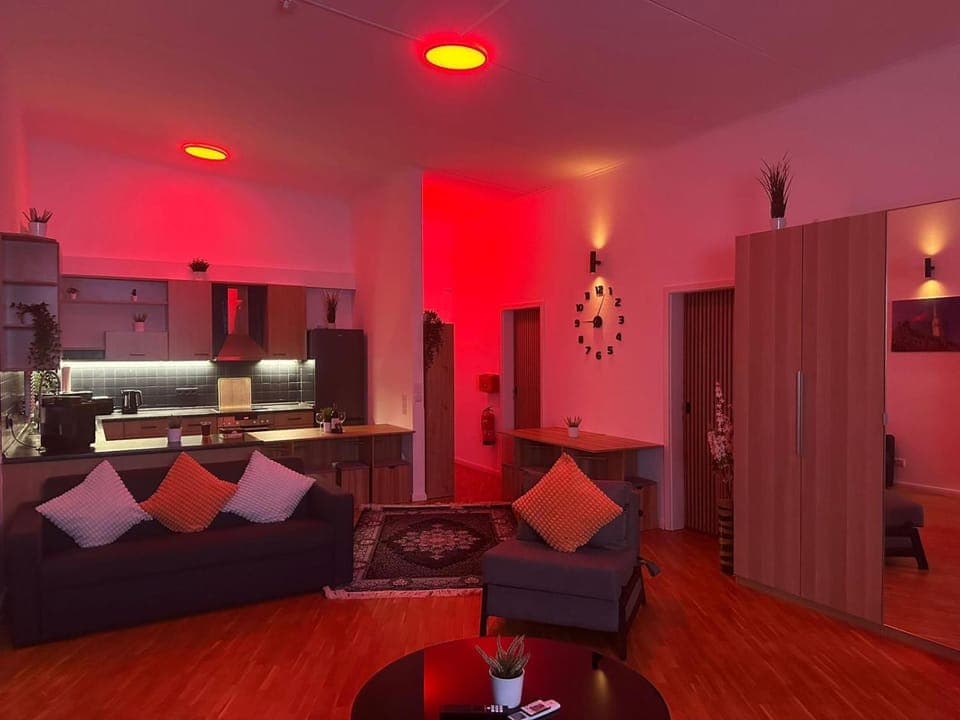 Kitchen or kitchenette, Living room, Seating area