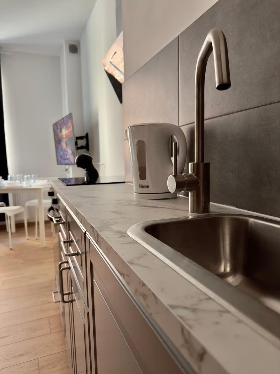 Kitchen or kitchenette, stove