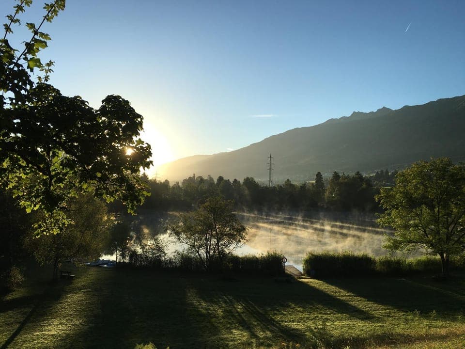 Natural landscape, Lake view, Swimming pool, Sunrise