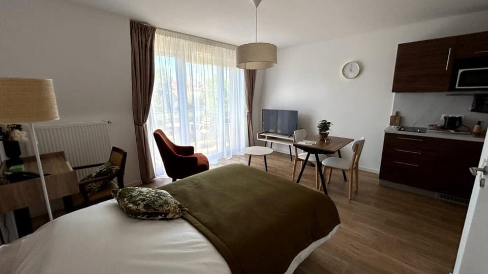 Bed, TV and multimedia, Kitchen or kitchenette, Living room, Photo of the whole room, Seating area, Dining area, Bedroom, minibar