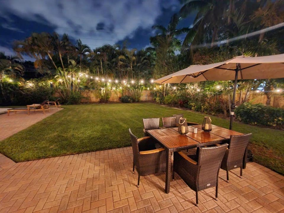 Patio, Night, Garden, Dining area, Garden view
