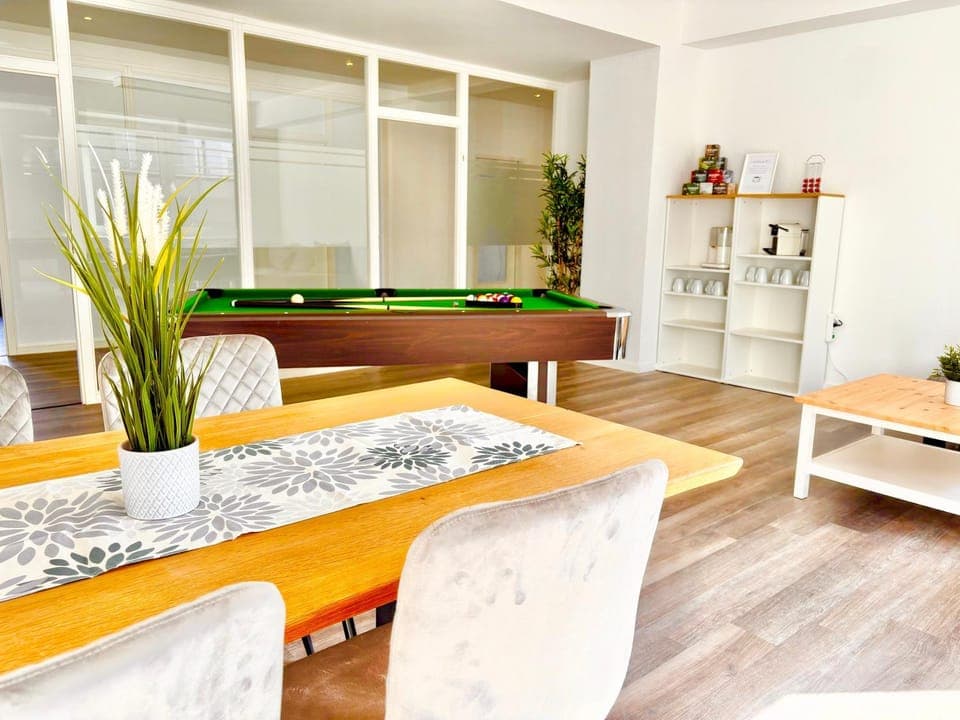 Billiard, Living room, Dining area