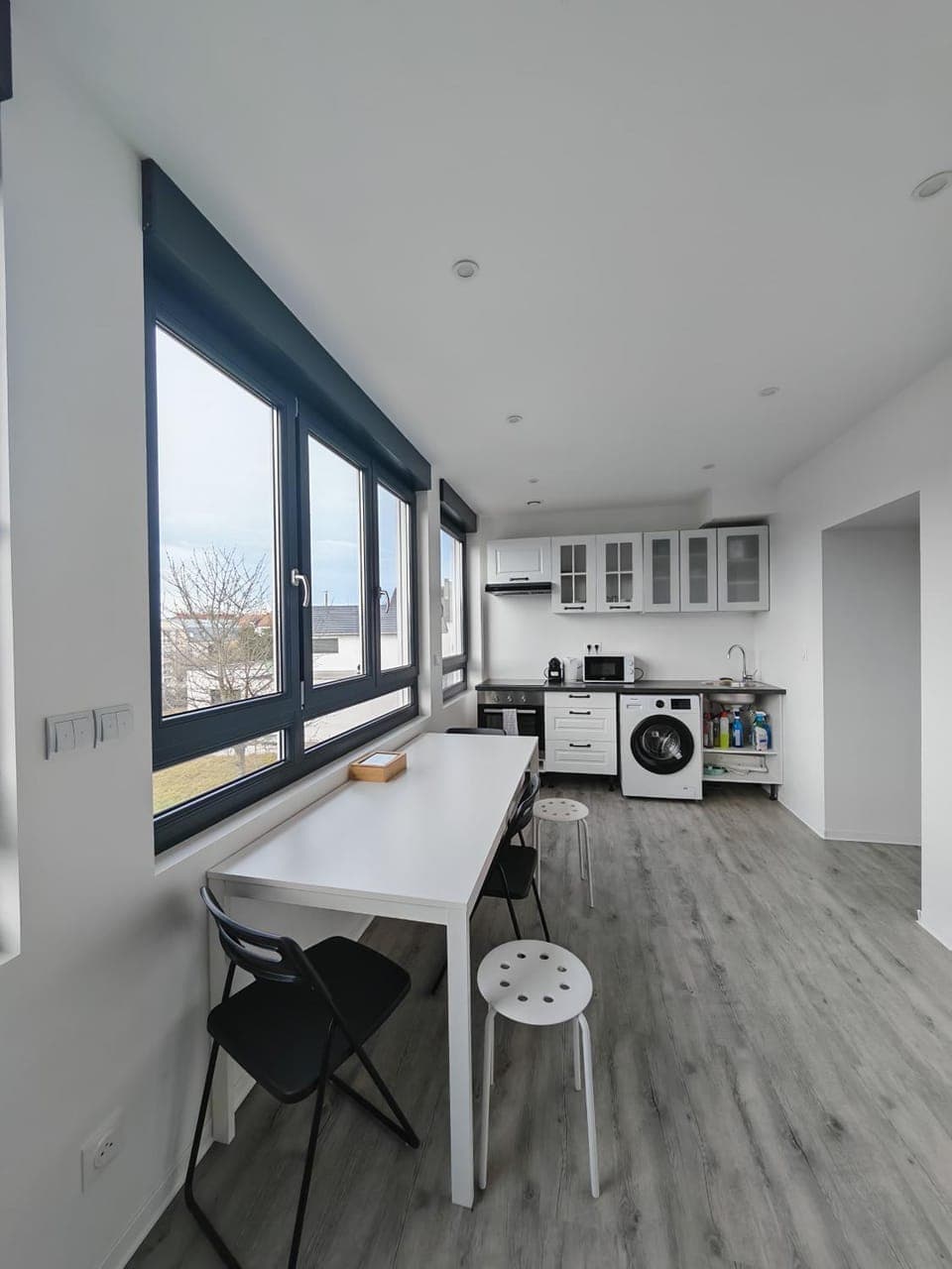 Kitchen or kitchenette, Dining area, oven, stove, washing machine