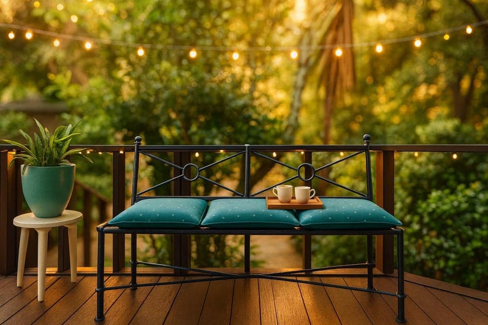 Patio, Spring, Day, Natural landscape, Garden, View (from property/room), Balcony/Terrace, Living room, Seating area, Garden view
