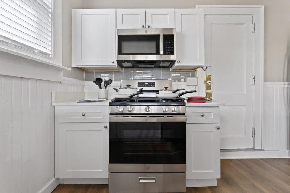 Kitchen or kitchenette, stove, toaster