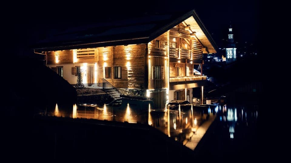 Property building, Night, Garden