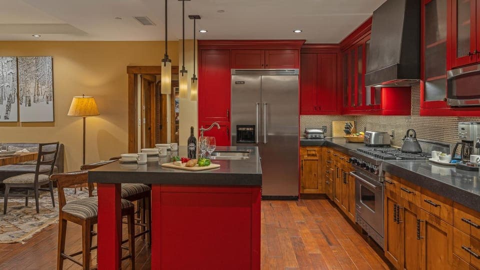 Seating area, microwave, storage, stove, toaster