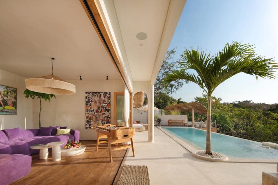 Property building, Living room, Swimming pool