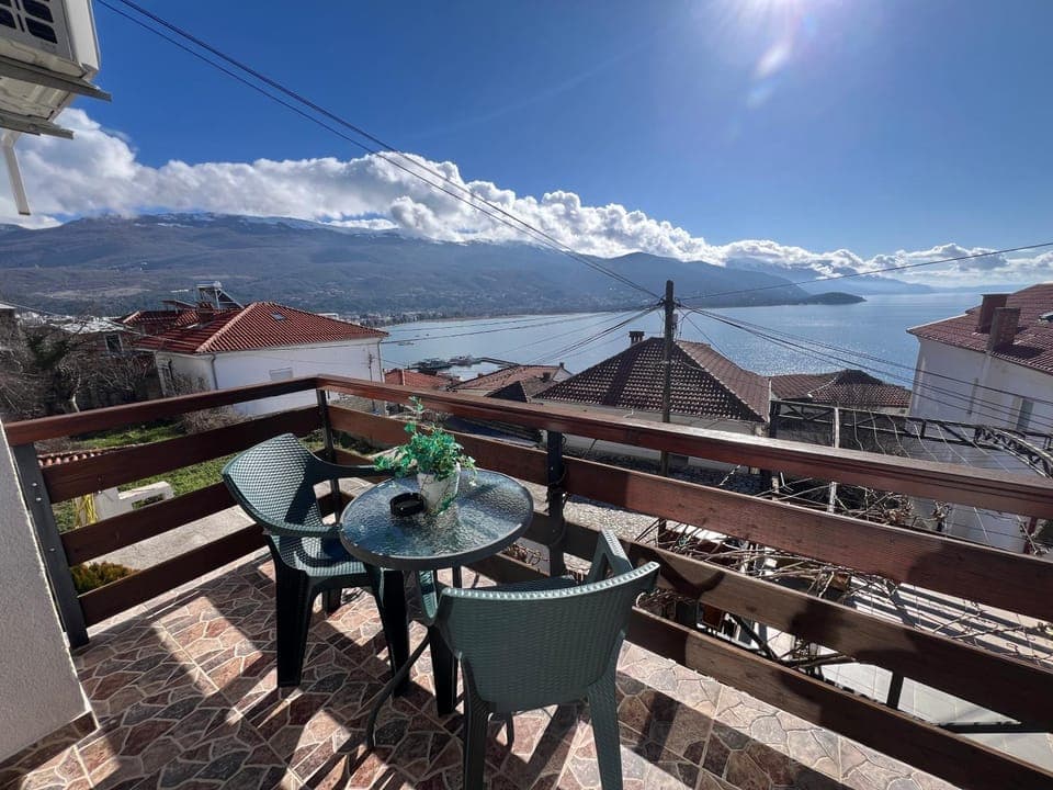 Property building, Patio, Nearby landmark, Day, View (from property/room), Balcony/Terrace, Dining area, Lake view, Mountain view