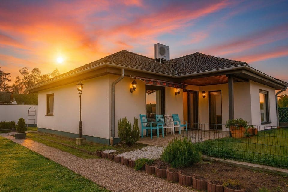 Property building, Garden, Garden view, Sunset