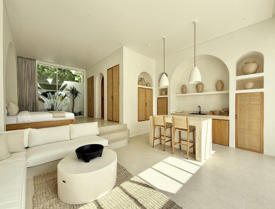 Kitchen or kitchenette, Living room, Seating area, Dining area, stove