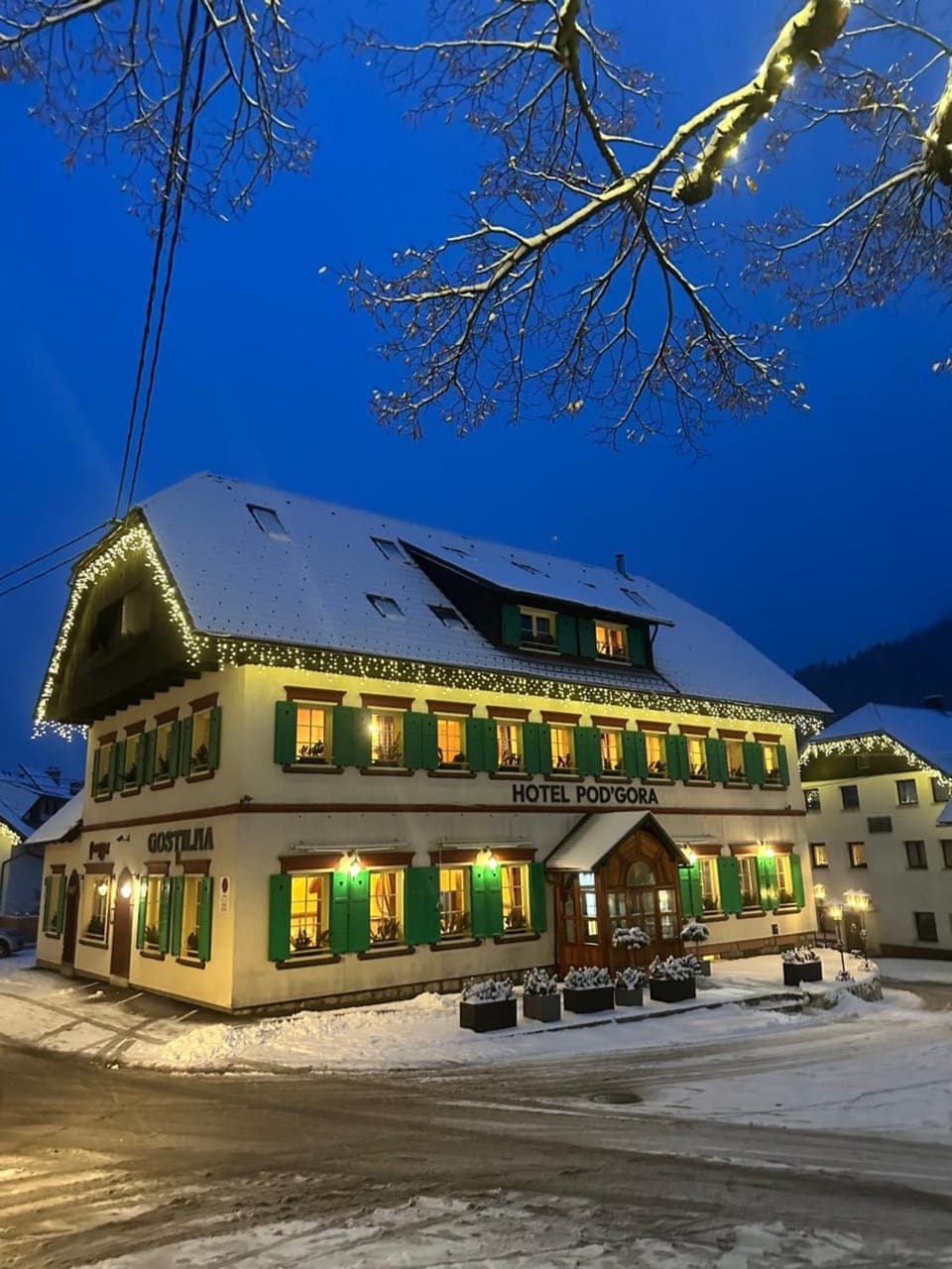 Property building, Night, Winter