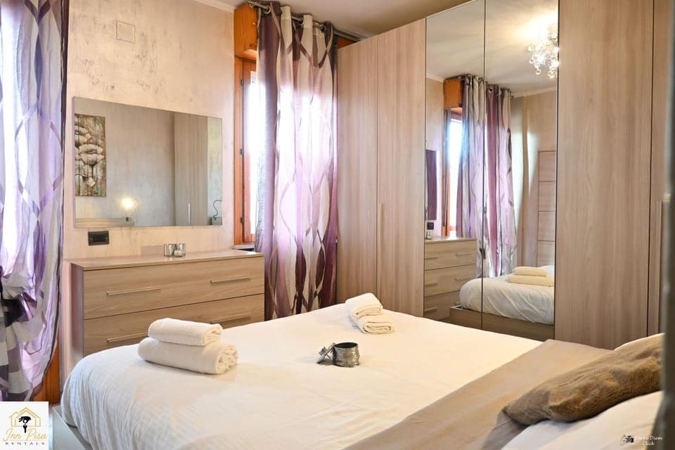 Bed, Photo of the whole room, Bedroom, towels, wardrobe