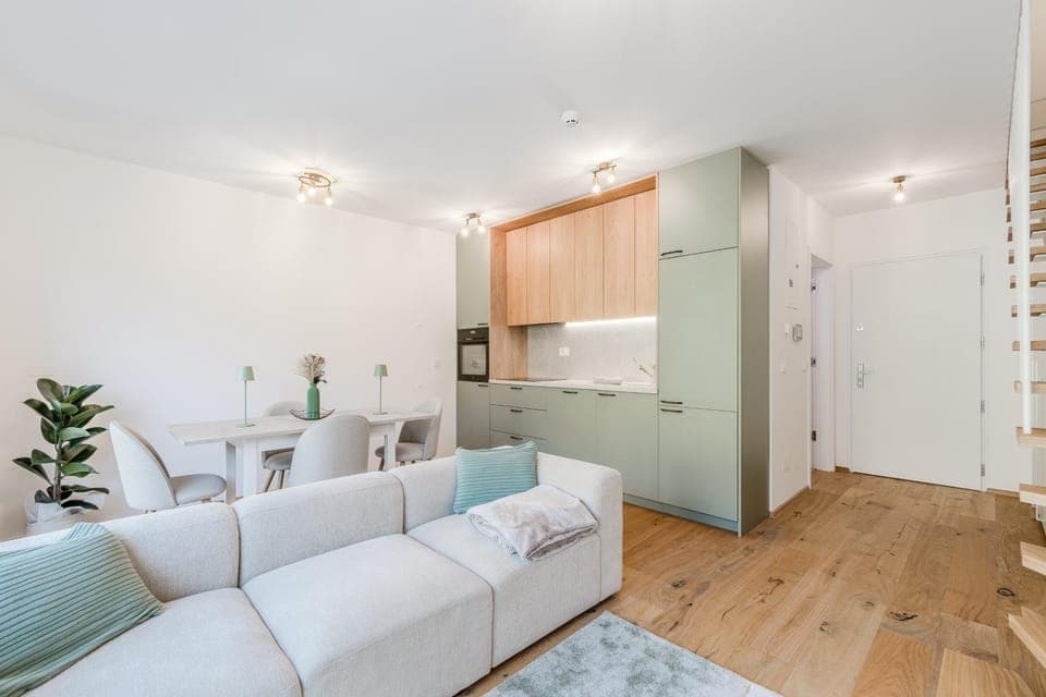 Living room, kitchen