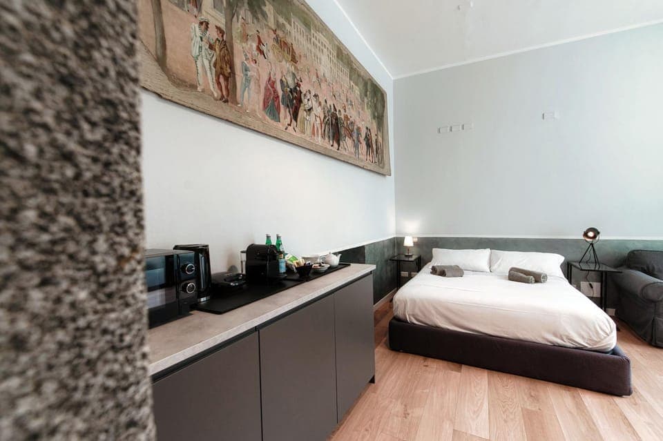 Bed, Coffee/tea facilities, Kitchen or kitchenette, Photo of the whole room, Bedroom