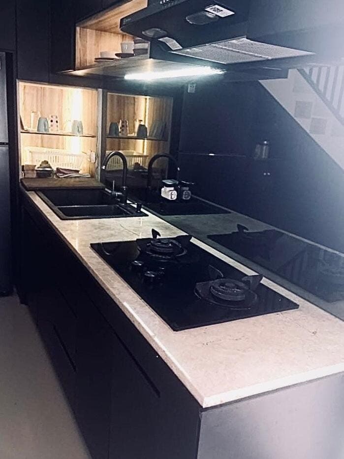 Kitchen or kitchenette, stove