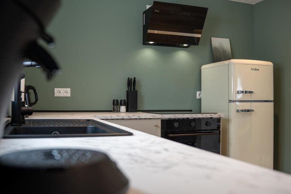 Kitchen or kitchenette, dishwasher, oven, stove