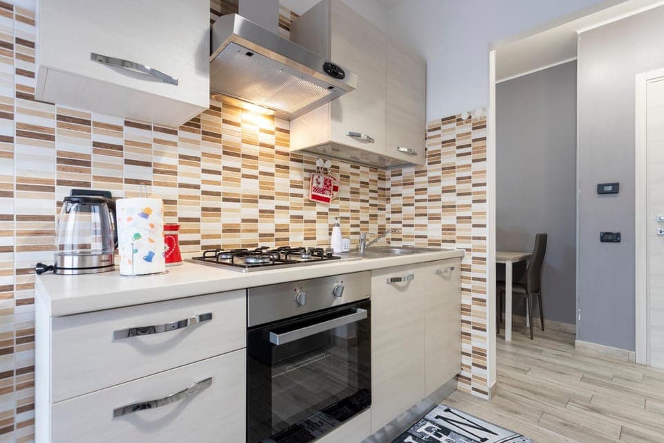 Kitchen or kitchenette, stove