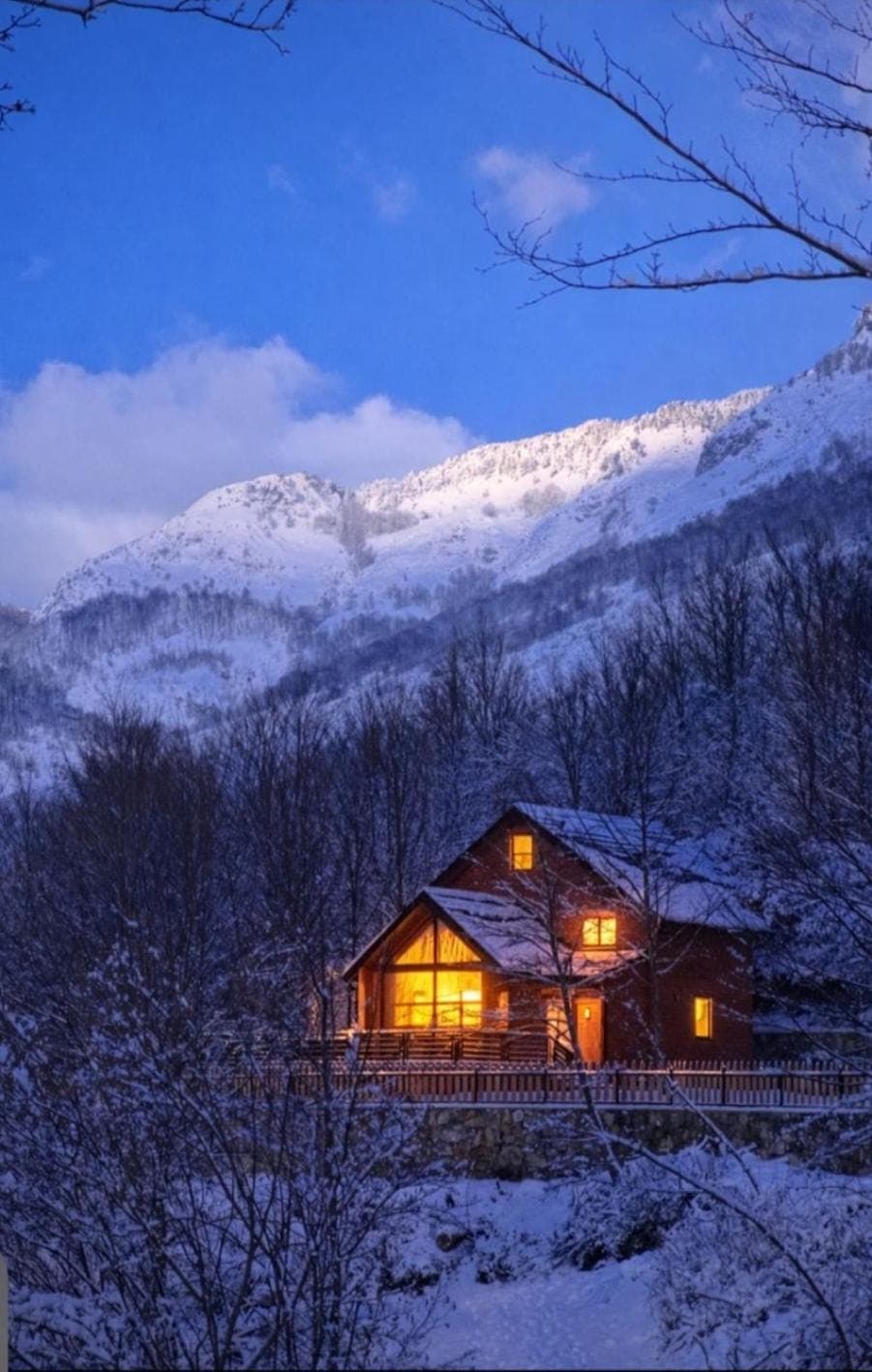 Property building, Night, Natural landscape, Winter, Mountain view
