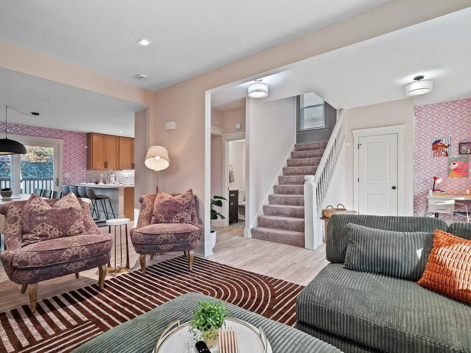 Kitchen or kitchenette, Living room, Seating area