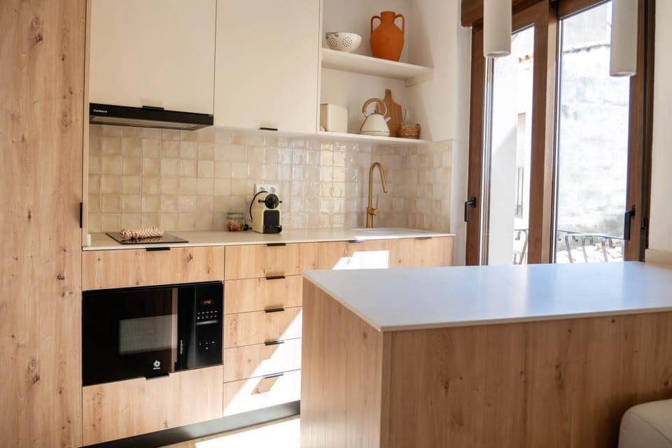 Kitchen or kitchenette, stove