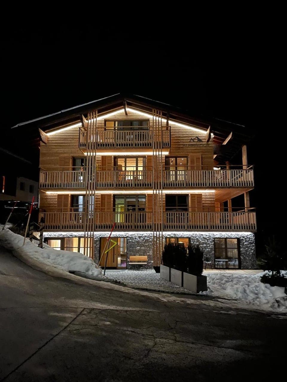 Property building, Night, Winter