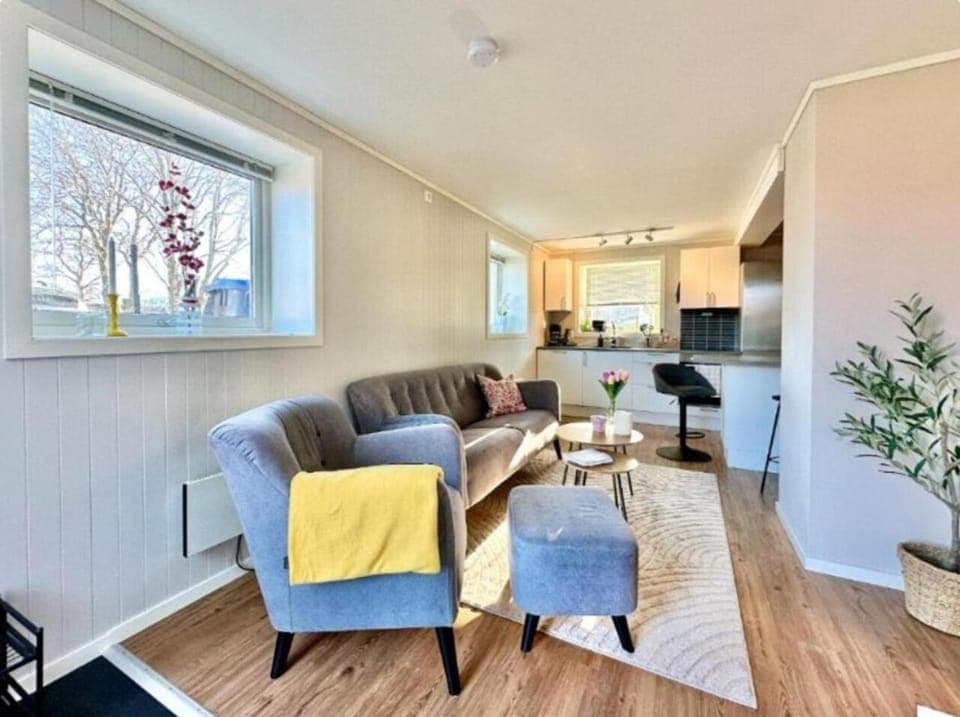Kitchen or kitchenette, Living room, Seating area, Dining area