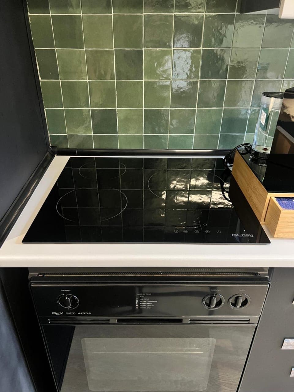 Kitchen or kitchenette, stove