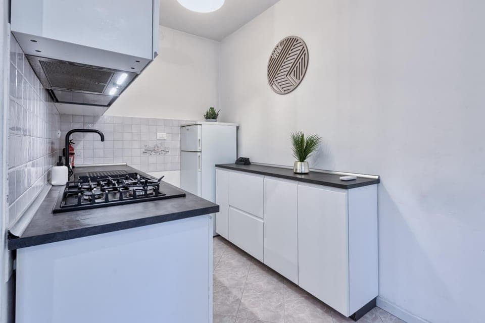 Kitchen or kitchenette, dishwasher, stove