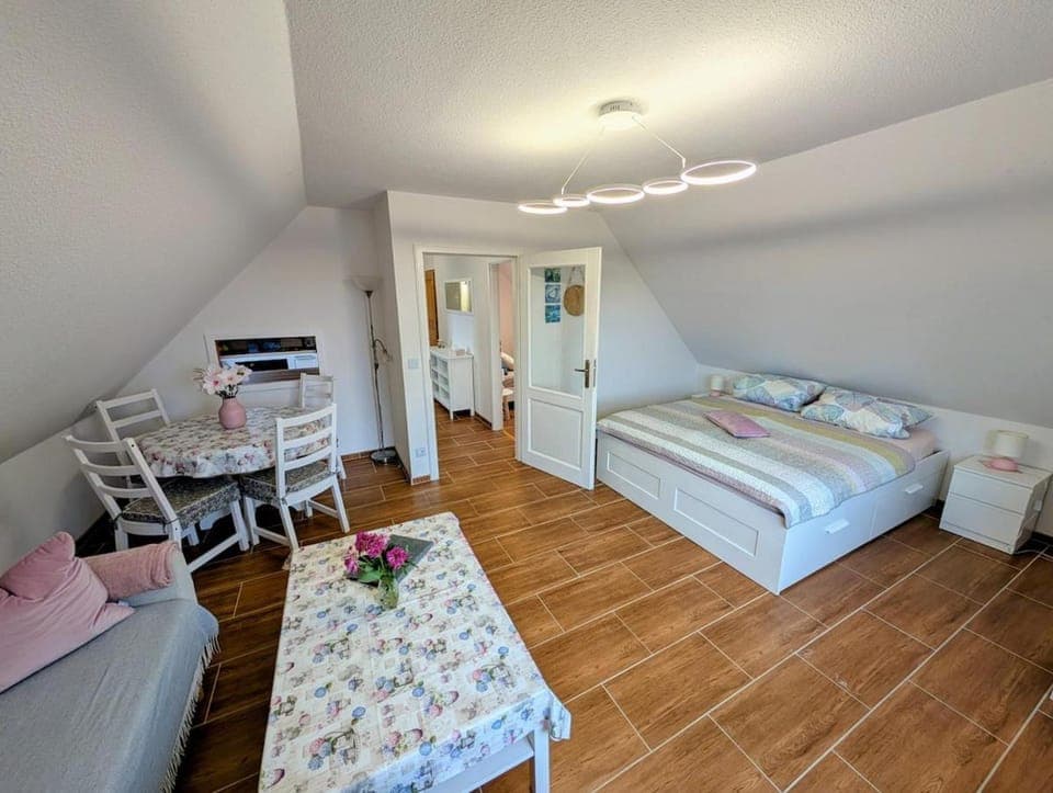 Bed, TV and multimedia, Living room, Photo of the whole room, Seating area, Dining area, Bedroom