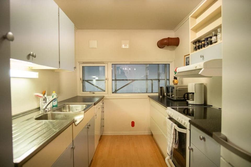 Kitchen or kitchenette, dishwasher, oven, stove