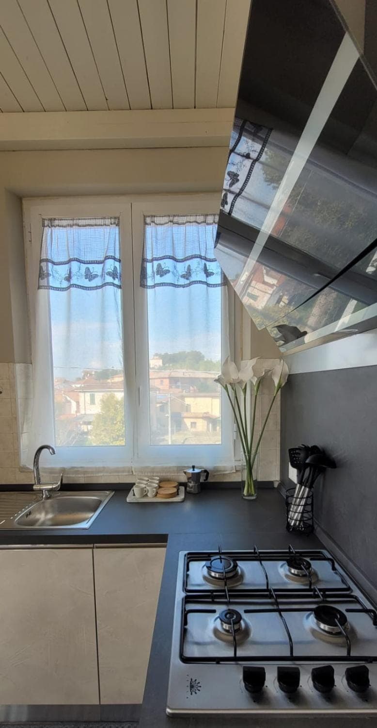 Kitchen or kitchenette, stove