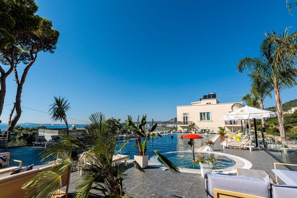 Property building, Natural landscape, Pool view, Sea view, Swimming pool