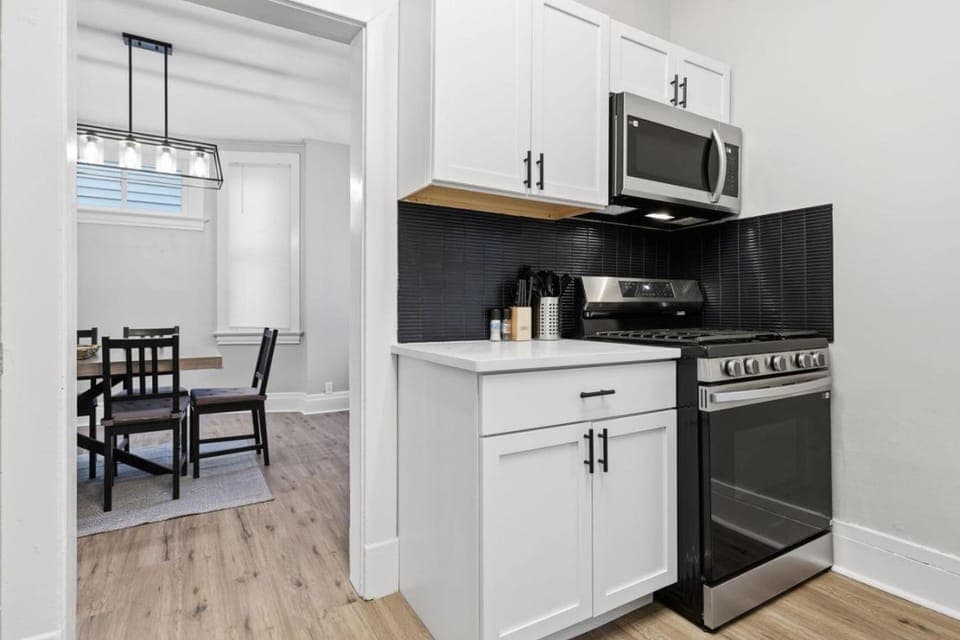 Kitchen or kitchenette, oven, stove, toaster