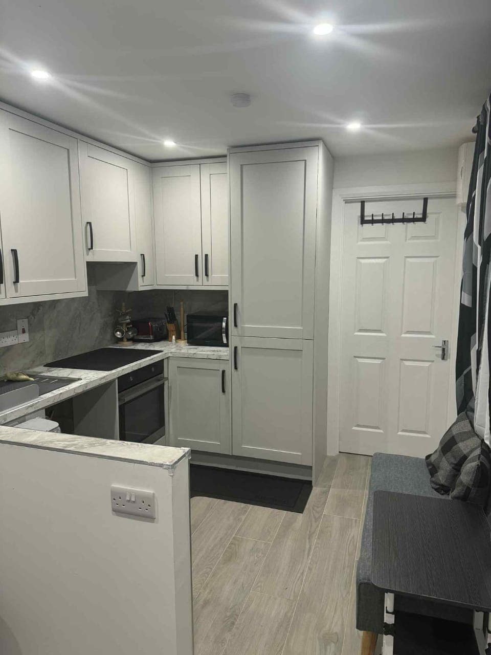 Kitchen or kitchenette, stove