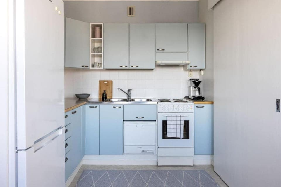 Kitchen or kitchenette, stove