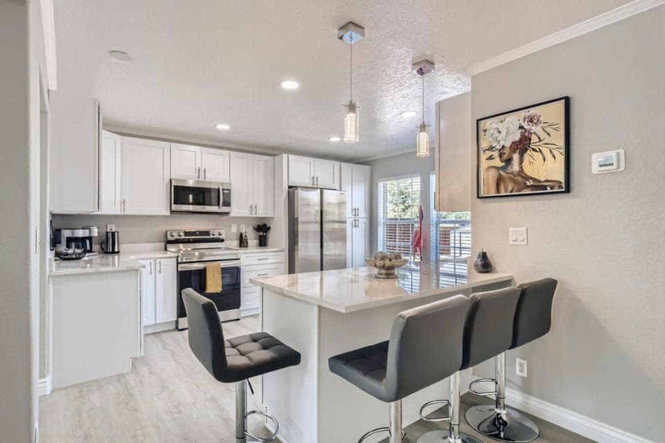 Dining area, oven, stove, kitchen
