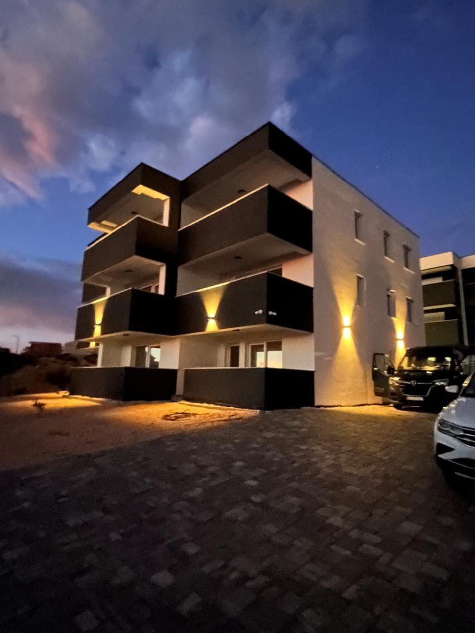 Property building, Night, Parking