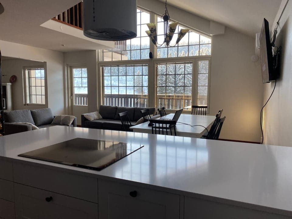 Kitchen or kitchenette, Living room, Seating area